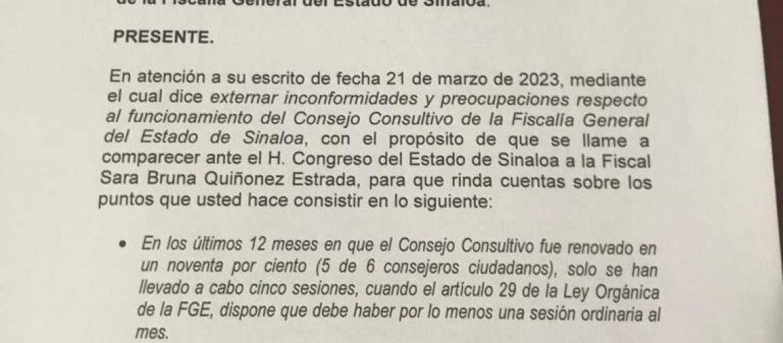 EL OFICIO. Anomalías en el Consejo Consultivo de la Fiscalía de Sinaloa.